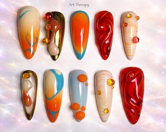 Sunset Glass Luxe – Abstract 3D Stiletto Nail Art Set