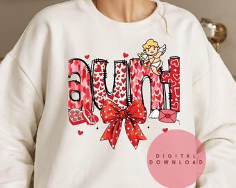 Valentine's Day Family Collection PNG - Aunt, Mama, Nana, Mimi Retro Sublimation Design - Cupid and Hearts Digital Download