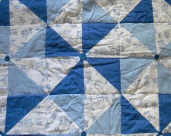 Baby Blue Pinwheel Quilted Flannel Blanket  O-049