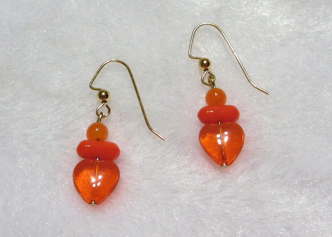 Orange Heart Earrings E045 Etsy