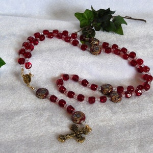 Roter Handwerker Glas Rosenkranz N-087