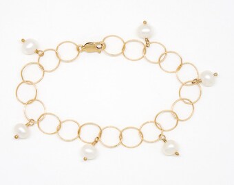 B901 - white pearl and gold filled bubble bracelet