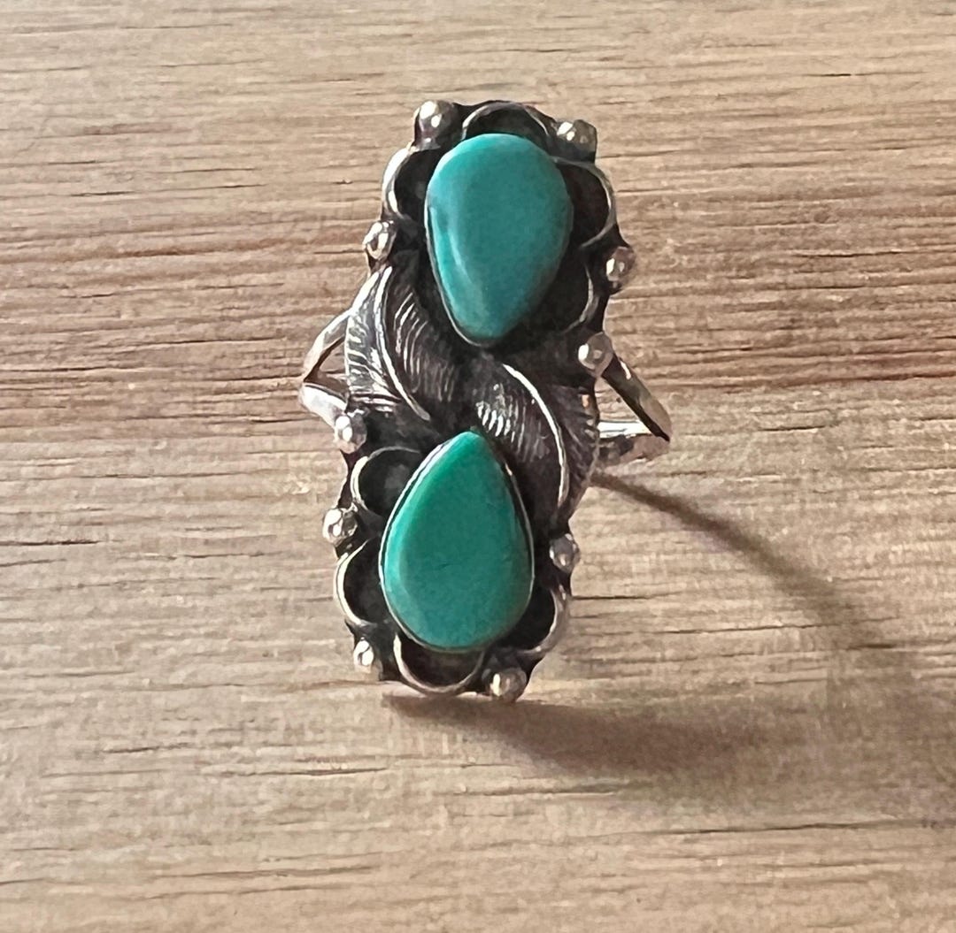Vintage Silver Native American Style Turquoise Southwestern Ring Size 4 ...