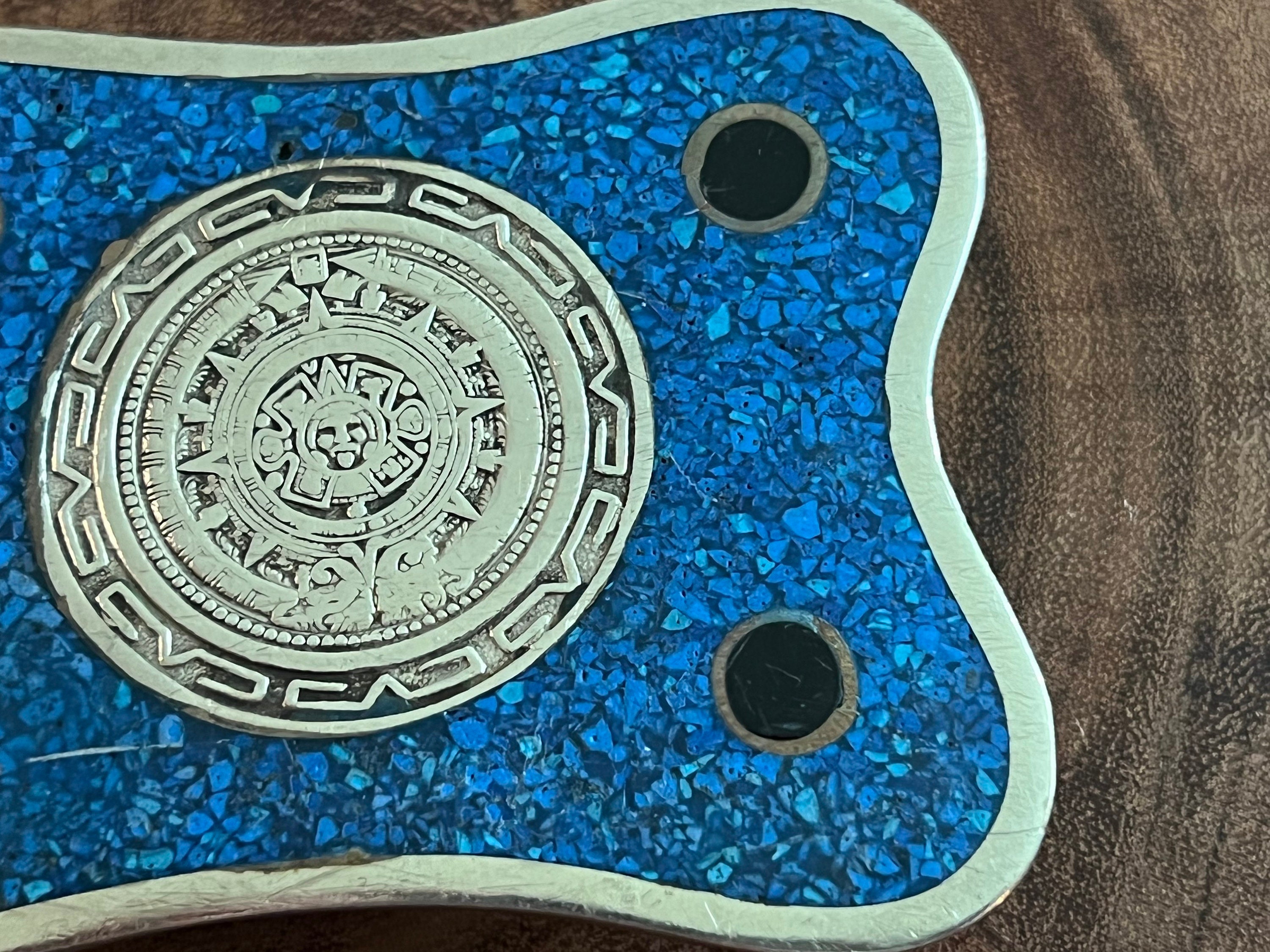 Vintage Mexican Alpaca Crushed Stone Inlaid Belt Buckle - Etsy display picture 3