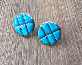 Pendientes vintage de plata estilo nativo americano Zuni con diseño de mazorca de maíz y turquesa