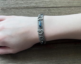 Vintage Mexico Thin Belt Buckle Bangle Bracelet 925 Sterling