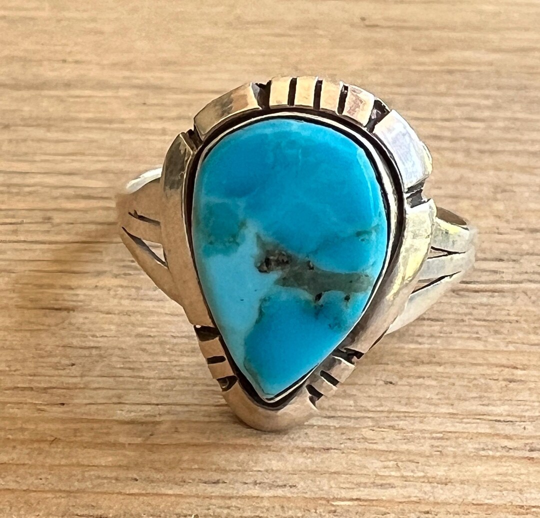 Vintage Silver Southwestern Native American Style Turquoise Ring Size 5 ...