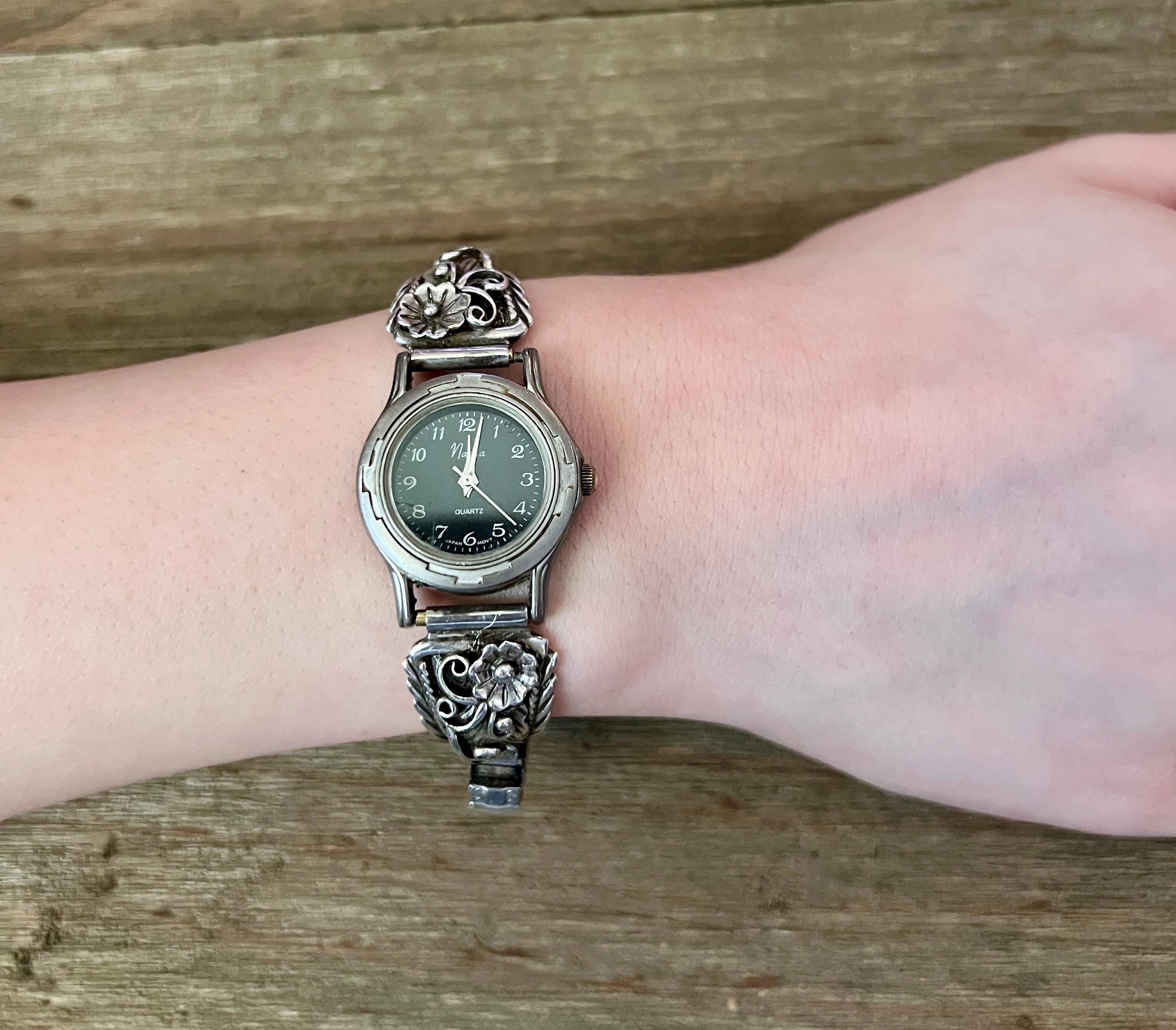 時計 Nadia vintage Indian jewelry Watch Vintage Lapis Inlay Sterling Silver Nadia Quartz Watch