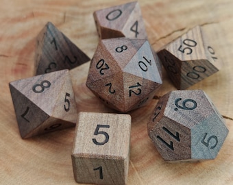 Natural Wooden DND Dice Set | Unstained Solid Wood RPG Dice