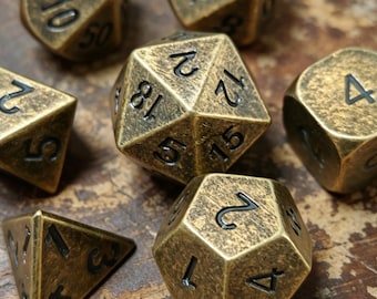 Massives Vintage Metall Würfel Set |  Schwerer DND Polyedrischer Würfel für Dungeons and Dragons