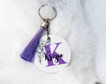 Personalized Initial Keychain | Custom Name, Floral Design