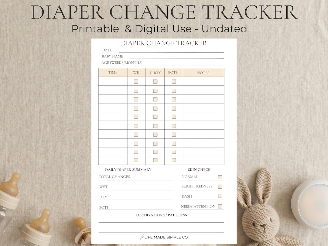 Baby Diaper Tracker Printable | Newborn Care Log (A4, A5, US Letter ...