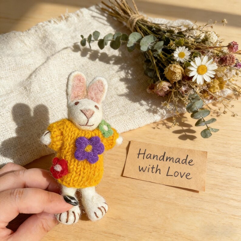 Wool Felt Bunny Comforting Doll, Handmade Soft Rabbit Plush, Easter ...
