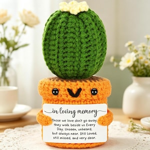 Crochet Cactus Pot Decor, Positive Inspirational Gift, Tabletop Ornament, Sweet Gift for Grandmother