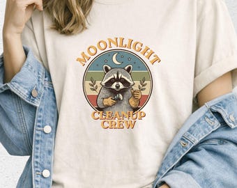 Moonlight Cleanup Crew Comfort Colors Shirt, Funny Raccoon Tee, Retro Trash Panda Gift, Night Owl Animal Lover Top