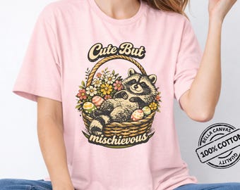 Raccoon Shirt for Women, Cute But Mischievous Tee, Easter Basket Raccoon Shirt, Floral Animal Graphic Tee