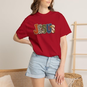 Retro Jesus Shirt, Christian Comfort Colors Tee for Women, Patchwork Faith T-Shirt, Religious Gift, Vintage Church Shirt
