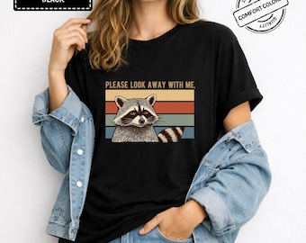 Funny Raccoon Comfort Colors Shirt, Introvert Retro Graphic Tee, Please Look Away With Me, Antisocial Gift
