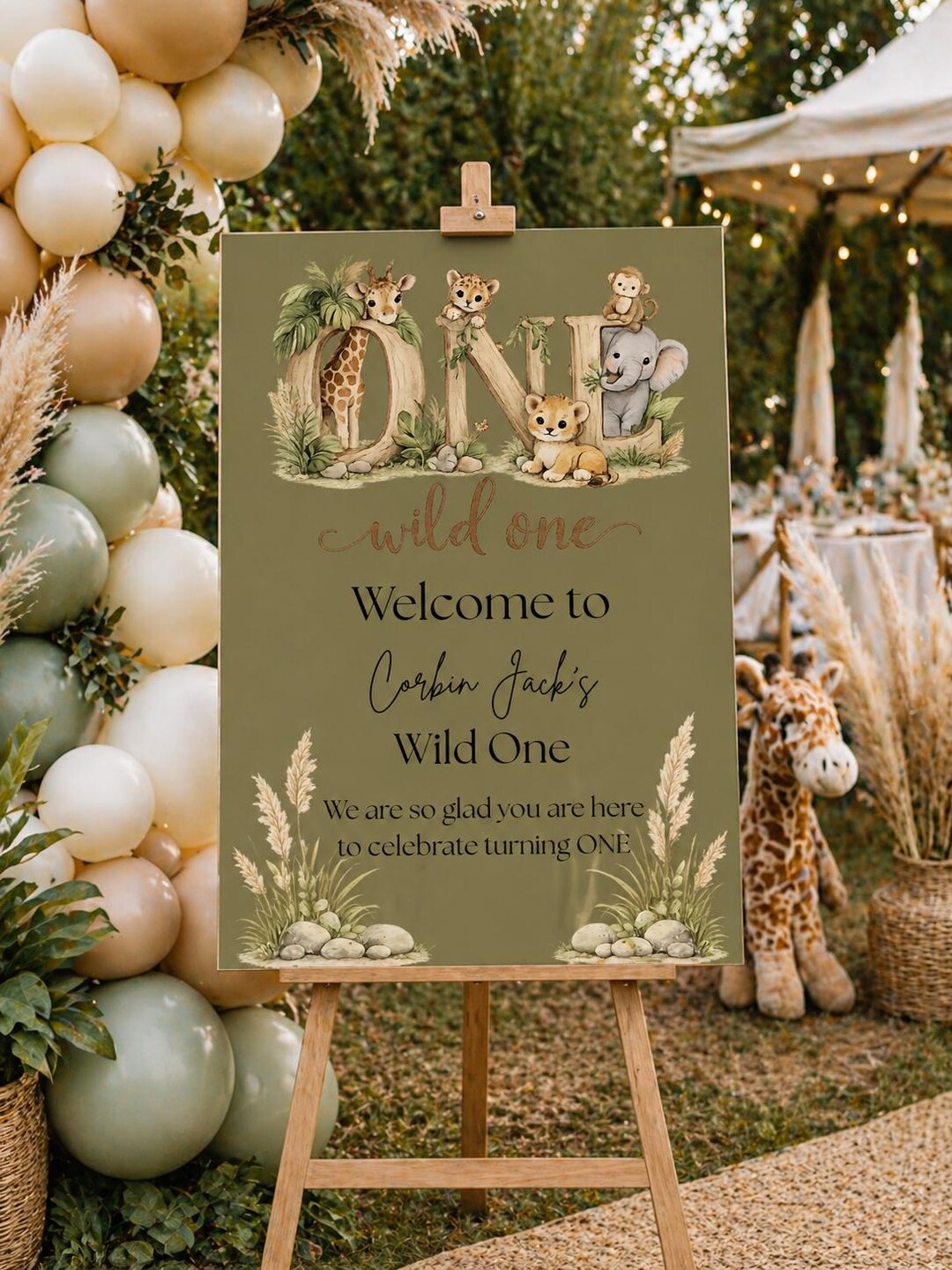 Editable Wild One Welcome Sign First Birthday Safari Party Decor Jungle ...