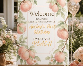 Paquete de primer cumpleaños "Dulce como un melocotón" Invitación para fiesta de primer cumpleaños de bebé sureño, decoración de fiesta temática de melocotón Invitación dulce de melocotón