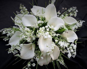 Lilies of the valley, calla lily artificial flower bouquet, real touch, bridal bouquet, rustic county, fake, artificial flowers