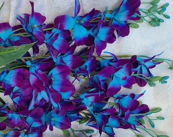 Purple and turquoise Galaxy orchid stems, 4-100 stems, Singapore orchids, island orchid, silk flowers, fabric