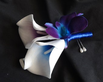 Calla lelie, galaxy orchidee boutonniere, corsage, echte touch calla lelies