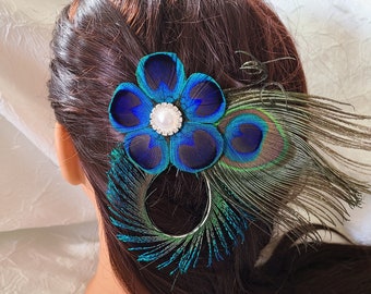 Peacock Feather Hair Clip Women display picture 1