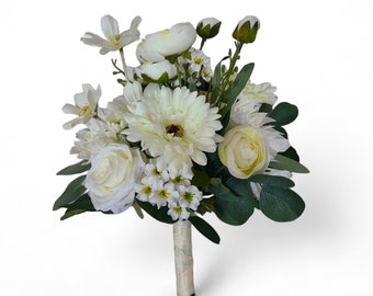 Daisy, rose, greasing, dahlia, wild, field flower bouquet, artificial flowers, eucalyptus, italian ruscus