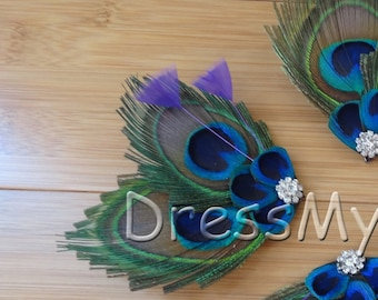 Peacock feather hair clip, customizable