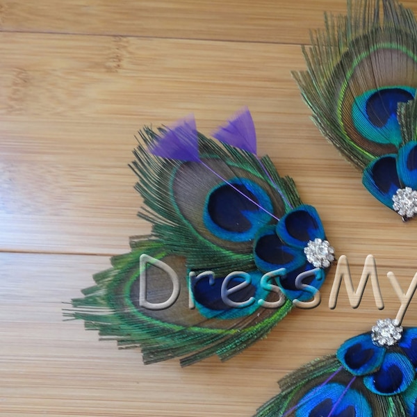 Peacock feather hair clip, customizable