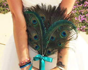 Peacock fan bouquet, peacock bridal bouquet, feather bouquet