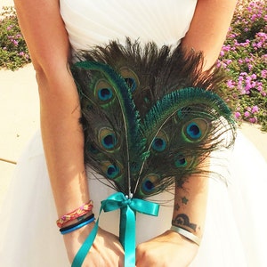 Peacock fan bouquet, peacock bridal bouquet, feather bouquet