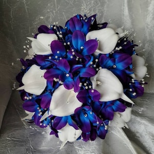 Galaxy orchid bouquet, purple blue,  bridal bouquet, Singapore orchids, artificial flowers