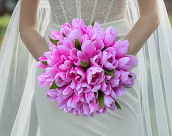 Tulip Bouquet Wedding Flower Bridal Arrangement Artificial Tulip Spring Decoration Romantic Centerpiece Elegant Design Bridesmaid