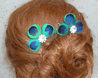 2 Peacock hair pins, peacock feather hair pins, hair clip, small hair pins