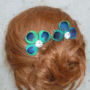 2 Peacock hair pins, peacock feather hair pins, hair clip, small hair pins