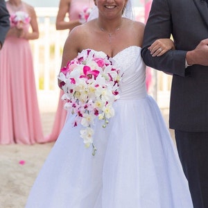 Cascading  pink and white bouquet, orchid and rose bouquet, artificial cascade bouquet, teardrop bouquet, orchid bridal bouquet