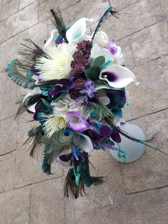 Purple Black Rose Calla Lily Bridal Wedding Bouquet Accessories