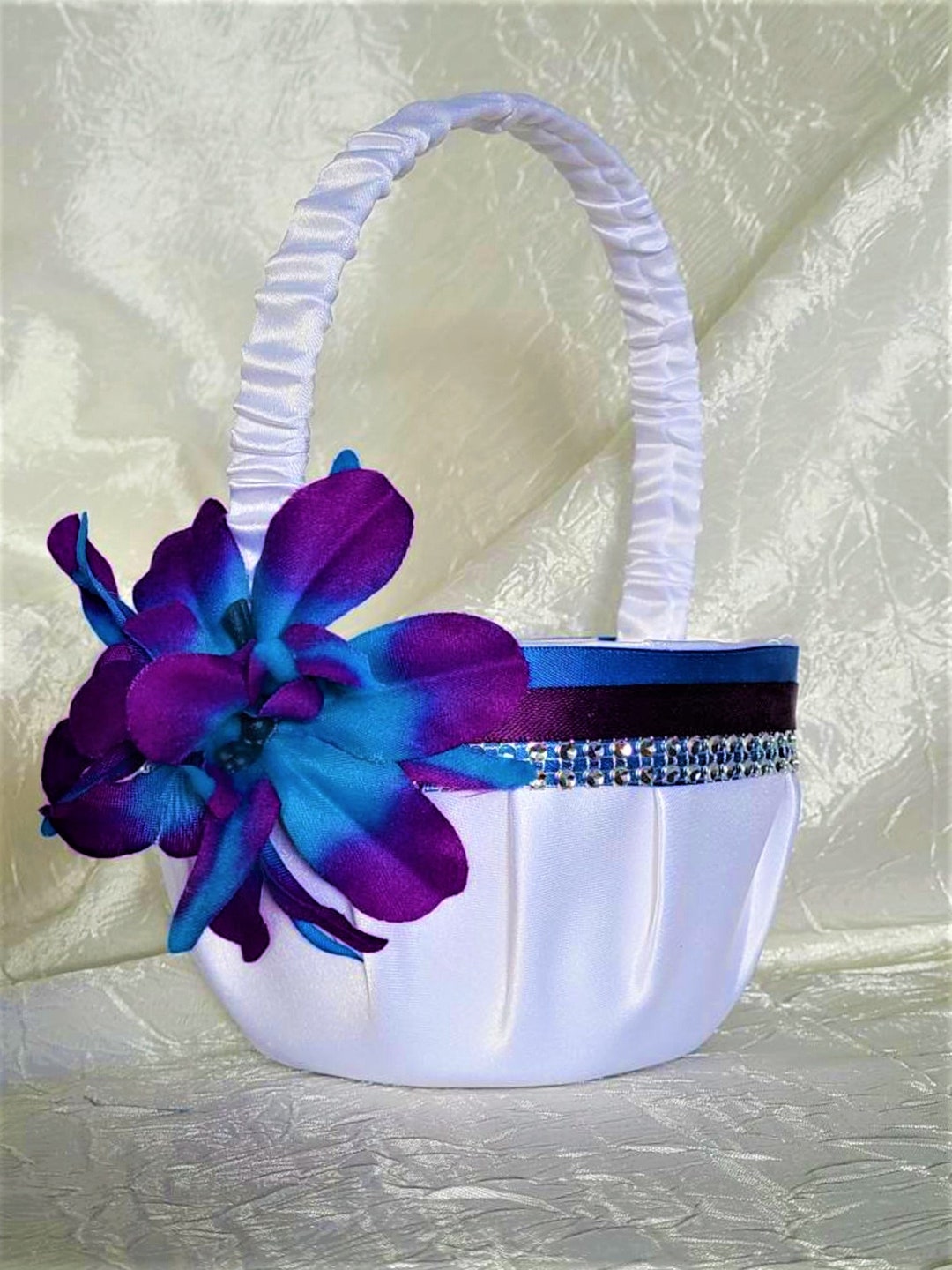 Flower Girl Basket, Customizable, Purple Blue Flower Basket Etsy