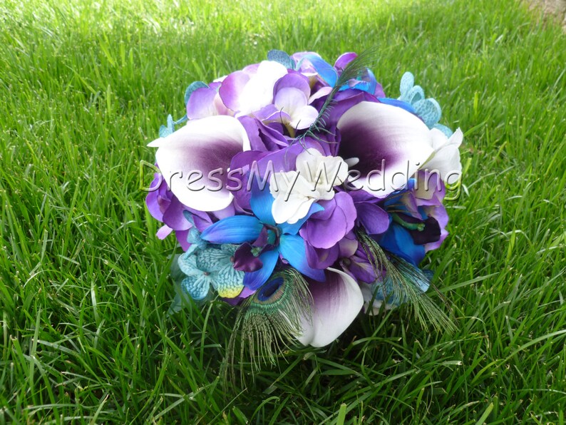 Purple hydrangea and picasso calla lily bouquet, small bridal bouquet, maid of honors or bridesmaids bouquet image 2