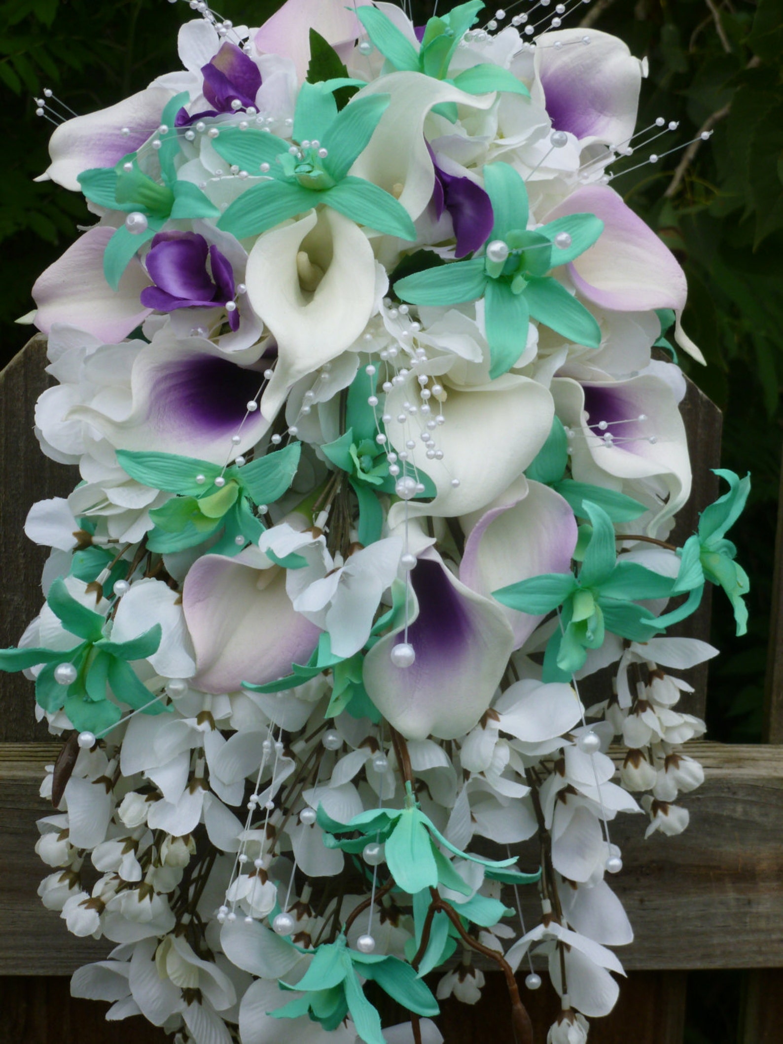 Calla Lily Orchid Cascading Bouquet Bright Mint Lavender - Etsy