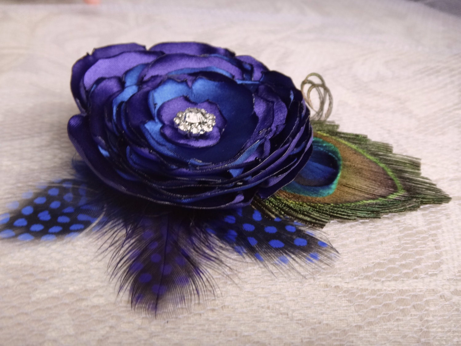 Purple blue peacock hair clip for brides bridesmaids | Etsy