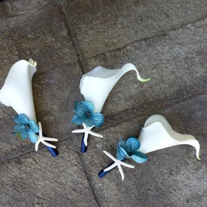 Calla lily boutonnière with starfish, real touch calla lily boutonniere, button hole