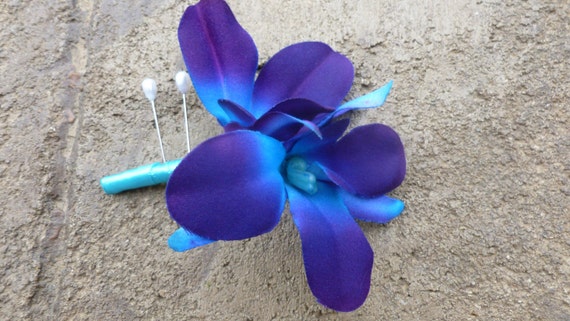 Purple blue orchid corsage galaxy orchid boutonniere wedding corsage prom