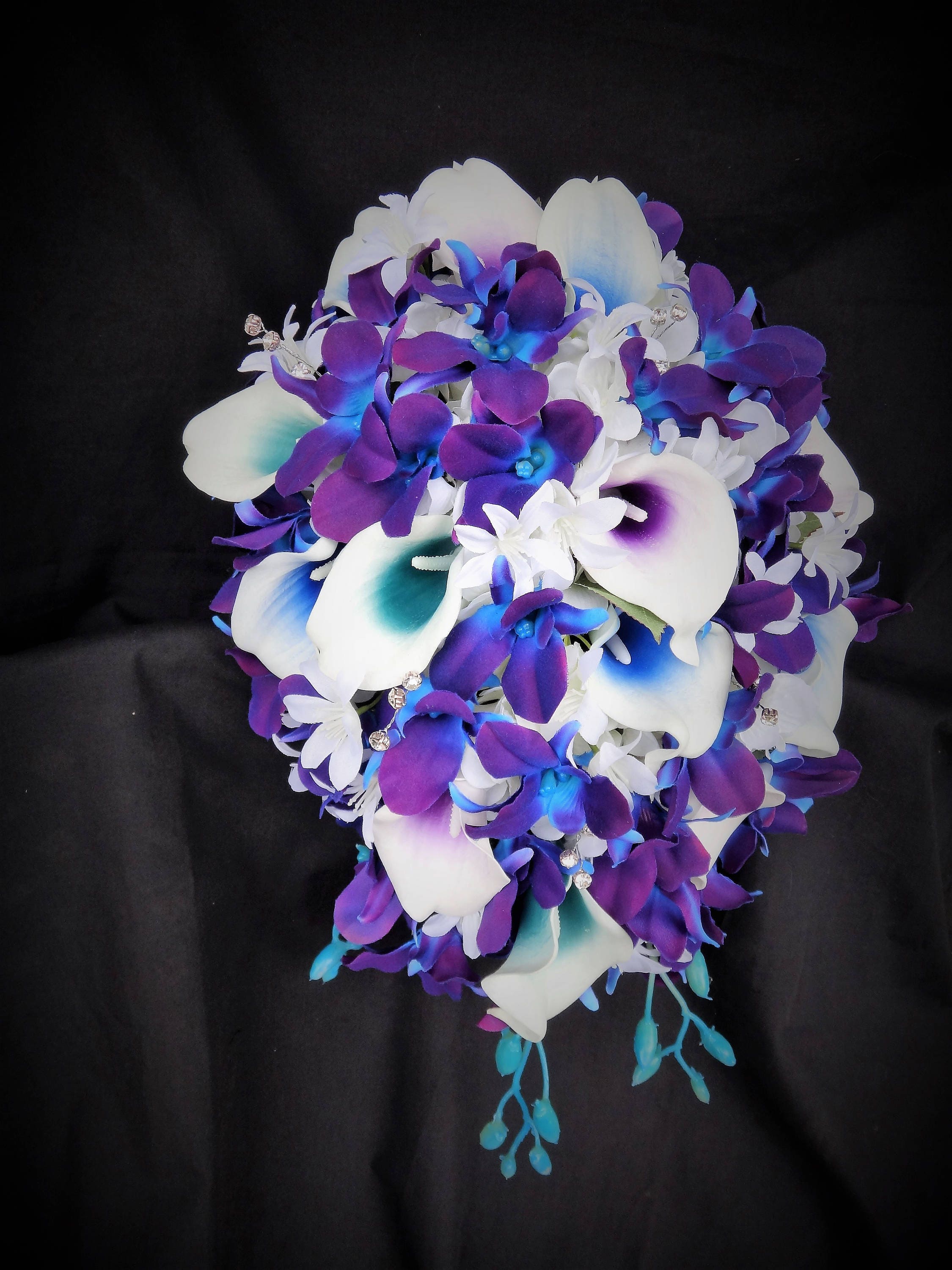Purple Turquoise White Rose Calla Lily Orchid Bridal Wedding Bouquet  Accessories - Yahoo Shopping