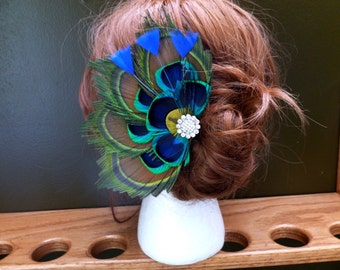 Bridal peacock feather hair accessory, hair clip, comb, customizable