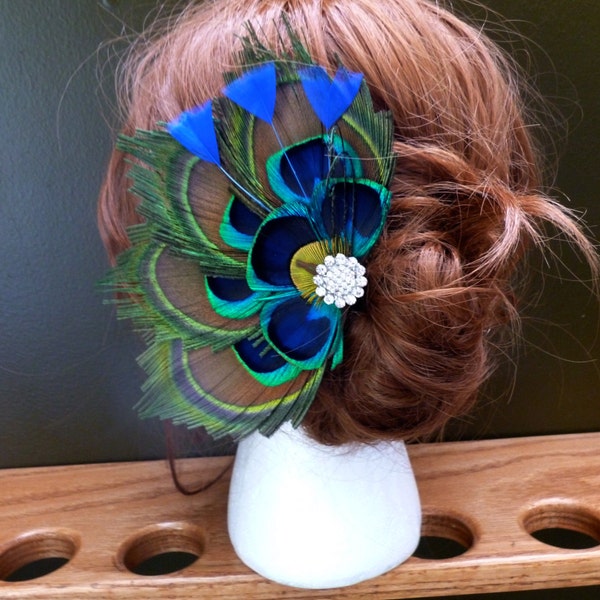 Bridal peacock feather hair accessory, hair clip, comb, customizable