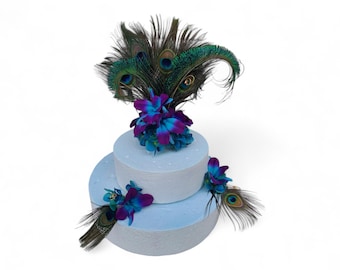 Galaxy orchid peacock cake topper 3 pieces topper, purple blue orchid cake topper, Singapore orchids, pracock feather cake decoration