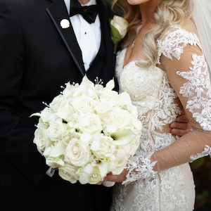Bridal bouquet, real touch artificial rose, calla lily bouquet, white bouquet, ivory bouquet, classic style wedding